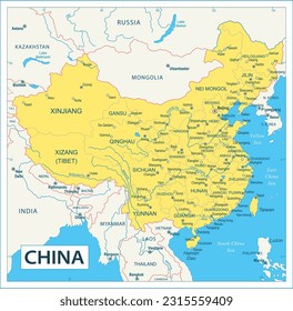 China map - highly detailed vector illustration