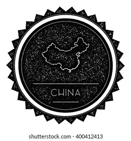 China Map Hipster Stamp with Retro Vintage Styled Design. Hipster Grungy Stamp of China Map Vector Illustration. China Round Sticker.