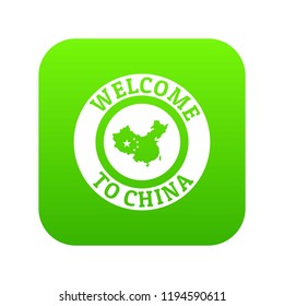 China map icon green vector isolated on white background