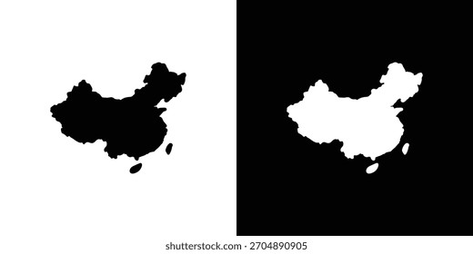 Vector de la silueta del icono del mapa de China en colores negros. estilo plano del diseño del logotipo del símbolo