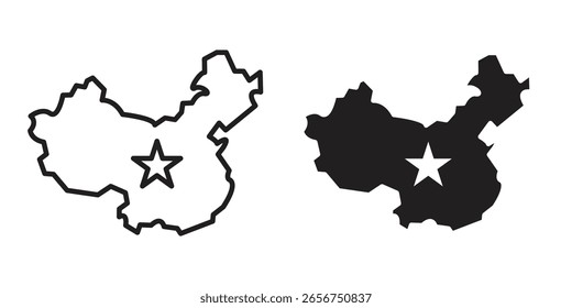China map icon symbol set in black. line and flat icons