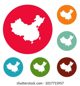 China map icons circle set vector isolated on white background