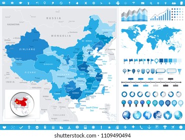China Map and infographic elements. Detailed vector illustration of map.