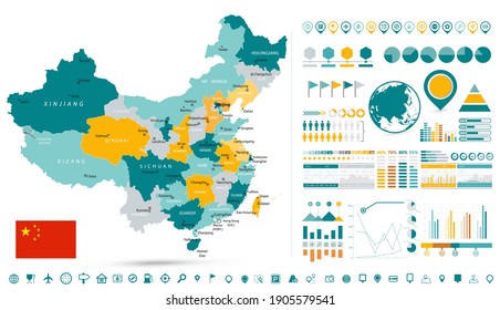 China Map and Infographics elements - Business template in flat style for presentation, booklet, website and other creative projects.