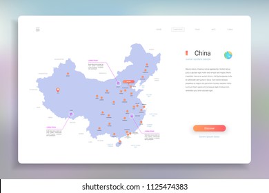 China map infographics vector template with cities, capital Beijing and pointer marks.