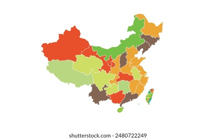 China map isolated modern colorful style. for website layouts, background, education, precise, customizable, Travel worldwide, map silhouette backdrop, earth geography, political, reports.