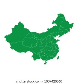 Mapa chino aislado en un trasfondo transparente. Transparente - alto mapa verde detallado de China. Ilustración vectorial, pasos 10....