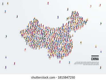 China Map. Large group of people form to create a shape of China Map. vector illustration.
