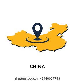 Mapa de China con ubicación PIN aislado sobre fondo blanco, concepto de explorar, y diseño de ilustración vectorial de viaje