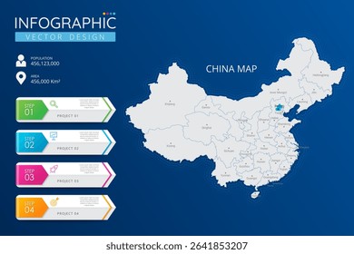 China map with location pointer marks. High detailed country map with division, cities and capital infographic template. Vector illustration EPS10