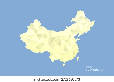 China Map in low poly polygon vector style, geometric shape illustration with soft yellow tones on blue background, clean silhouette for infographic.
