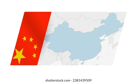 China map in modern style with flag of China on left side. Vector illustration of a map.