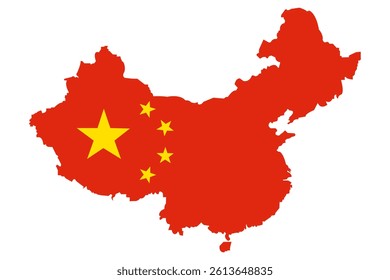 China Map with National Flag Design – Vector Silhouette of Mainland China with Chinese Flag
