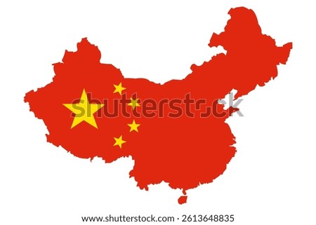China Map with National Flag Design – Vector Silhouette of Mainland China with Chinese Flag