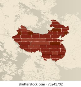 China map on a brick wall