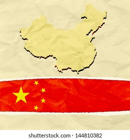 China map on crumpled paper