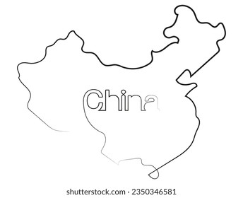 China Map in One Line Art Drawing