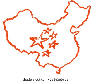 China Map Outline Crayon Chalk Drawing Vector