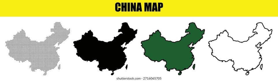 Esquema del mapa de China y estilos de relleno cuatro mapas diferentes