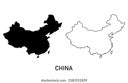 china map in outline style, black color, gray color
