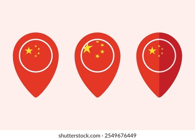 China map pointer icons set, national flag of the Peoples Republic of China