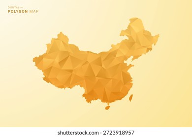 Mapa de China - Ilustración vectorial de estilo polígono en diseño geométrico de bajo poli amarillo y naranja, silueta mínima moderna, aislada para infografía.