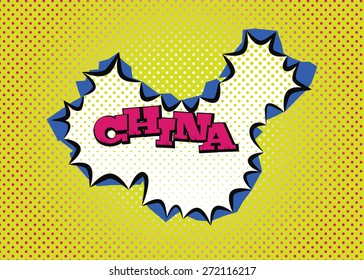 China map in pop art style, silk print dots and special lettering.
