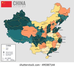 China map with provinces. All territories are selectable. Vector illustration