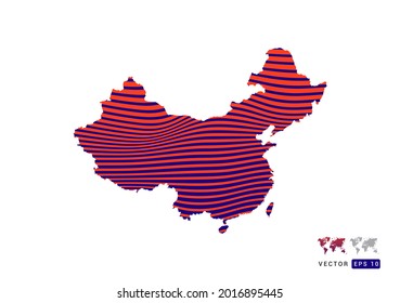 China map red and blue of abstract with dynamic waves vector.