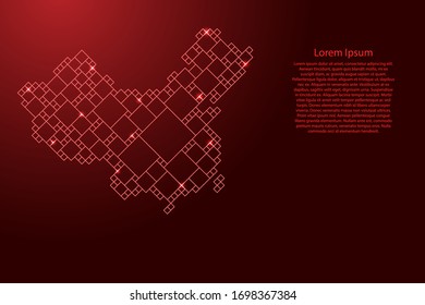 China map from red pattern from a grid of squares of different sizes . Vector illustration.