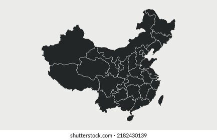 China map with regions isolated on white background. Map of China. Chinese map. Vector illustration