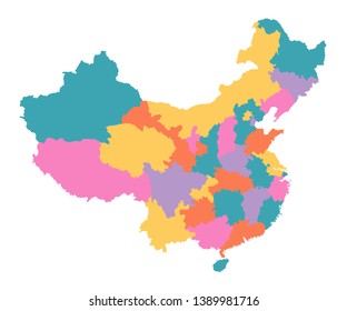 china map with regions vector flat illustration on white background