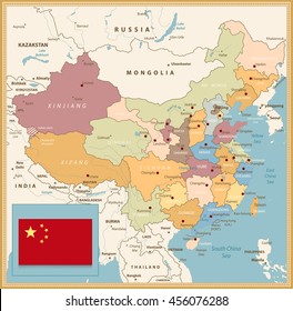 China Map Retro Colors. All elements are separated in editable layers clearly labeled.