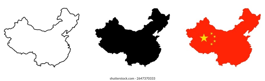 China map set. Map of China set color.