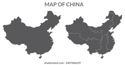 China map set in grey color outline	