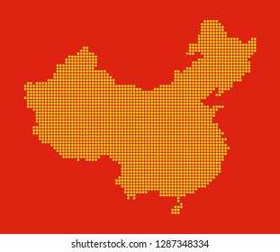 China map. Small yellow dots on red background.