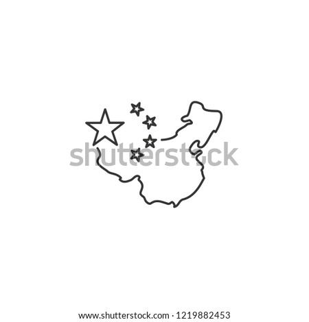 China map with stars - vector thin line icon