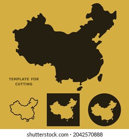 China Karte Vorlage für Laserschneiden, Holzschnitzerei, Papierschnitt. Silhouetten zum Schneiden. China kartiert Vektorschablone.