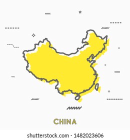 China map in thin line style with small geometric figures. Vector illustration modern concept