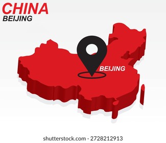 China Karte Vektor, Beijing Hauptstadt Marker auf roten 3D-Country-Form, China Infografik-Design, bearbeitbare Zielzeiger China Geografie