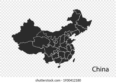 China Map Vector, Black Color. Isolated On Transparent Background