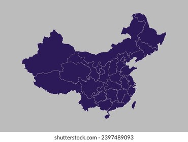 China map vector, Blue purple color isolated on gray background.