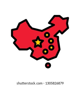 China map vector, Chinese lunar new year filled icon, editable outline