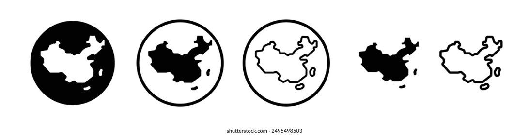 China map vector icon set in black and white color.