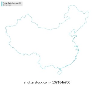 china map vector line illustration on white background