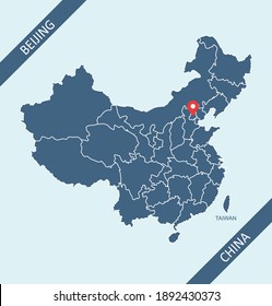 China map vector outline blue background