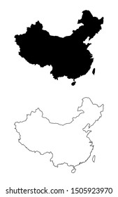 China Map Vector Silhouette Outline - People's Republic of China Blank Map Vector Shape