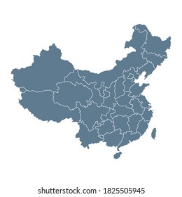 China Map - Vector Solid Contour and State Regions
