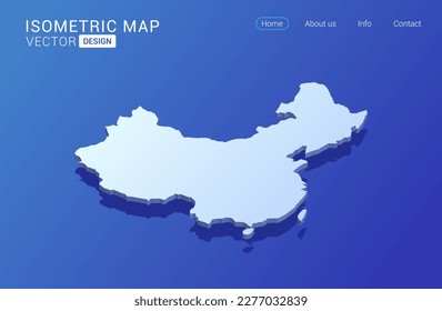 China map white on blue background with isolated 3D isometric concept vector illustration.