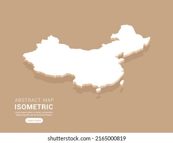 China map white on brown background with isometric vector.